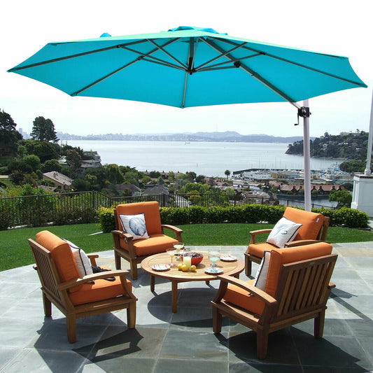 Round Cantilever Umbrella with Heavy-Duty Aluminum Pole for Garden-Navy
