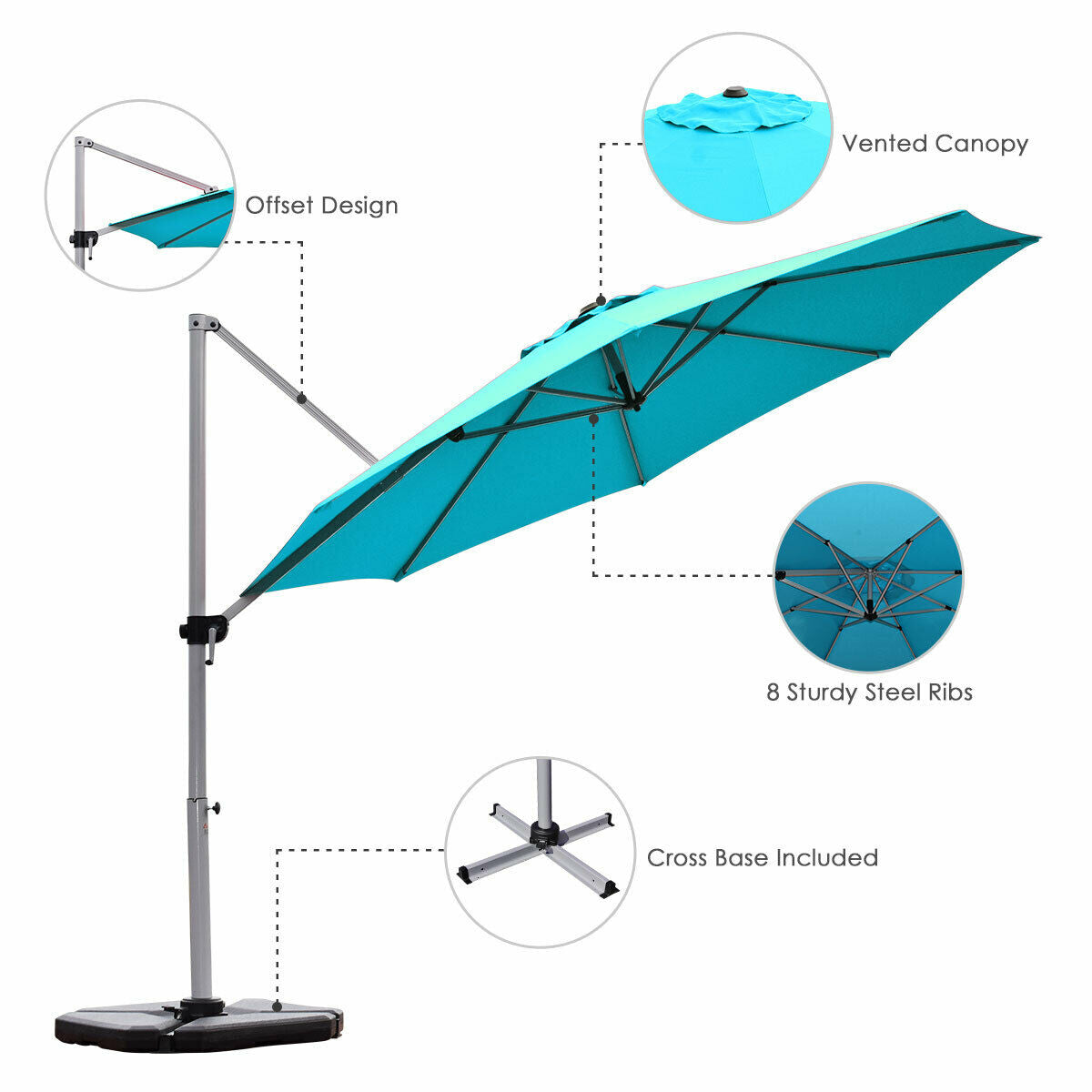 Round Cantilever Umbrella with Heavy-Duty Aluminum Pole for Garden-Navy