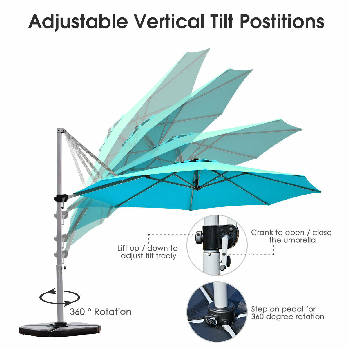Round Cantilever Umbrella with Heavy-Duty Aluminum Pole for Garden-Navy