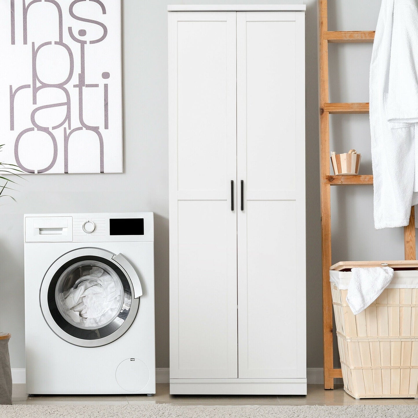 70 Inch Freestanding Storage Cabinet with 2 Doors and 5 Shelves-White