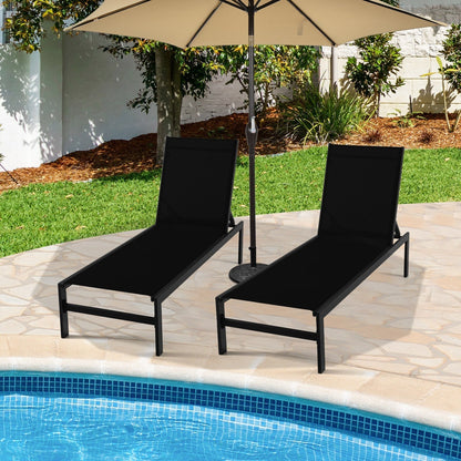 6-Position Chaise Lounge Chairs with Rustproof Aluminium Frame for Patio-Black
