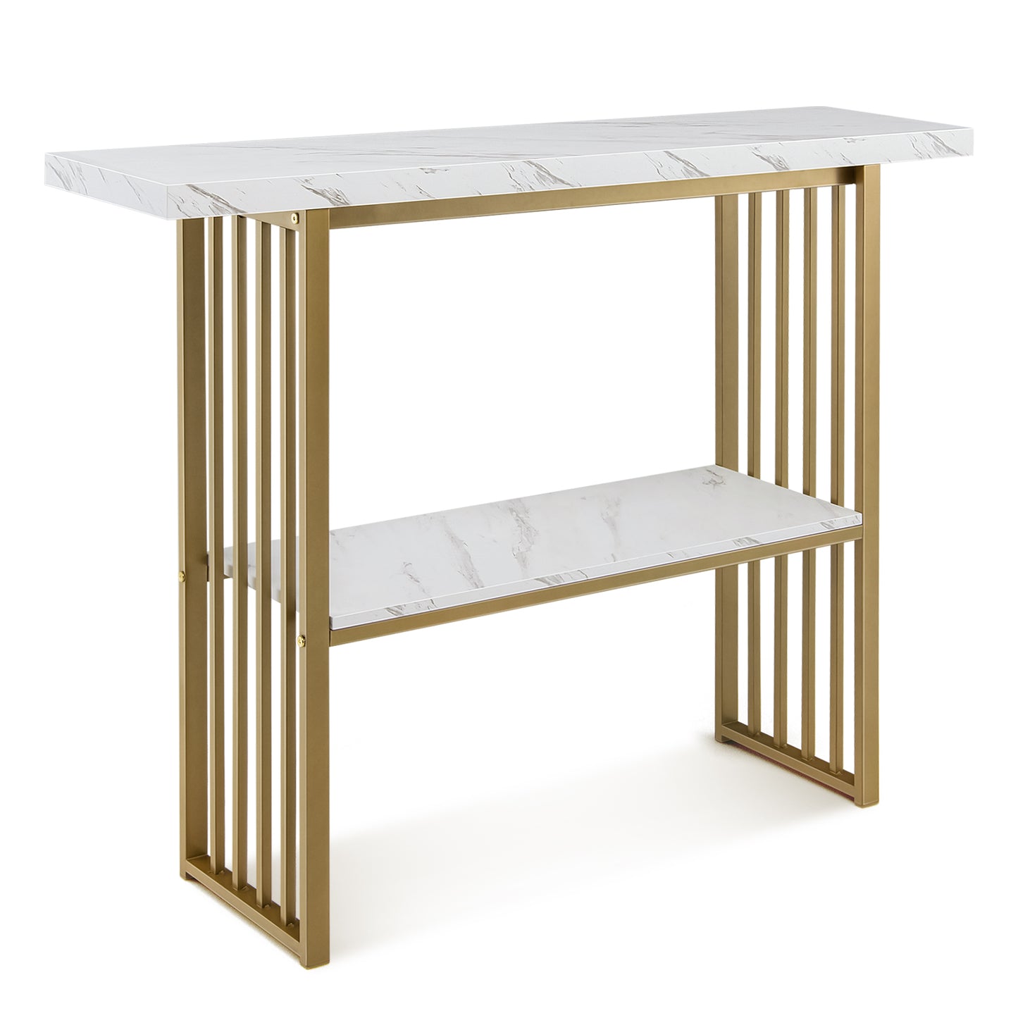 White Faux Marble Sofa Table with Faux Marble Tabletop for Living Room