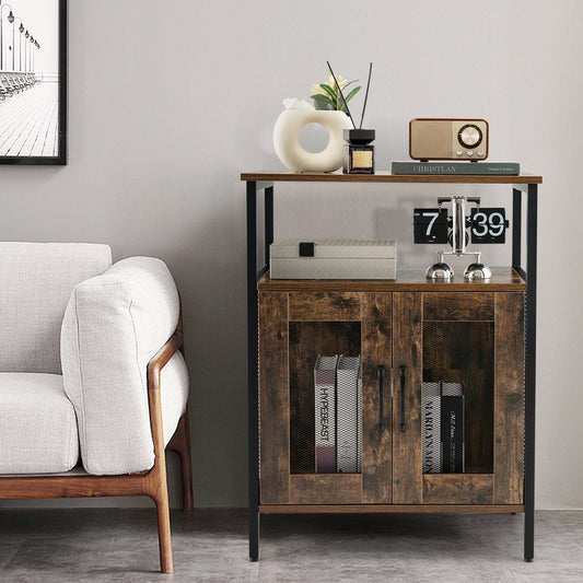 Wine Bar Cabinet with Removable Wine Rack & Glass Holder for Kitchen