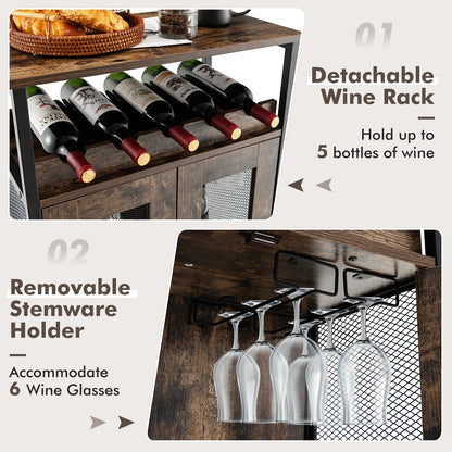 Wine Bar Cabinet with Removable Wine Rack & Glass Holder for Kitchen