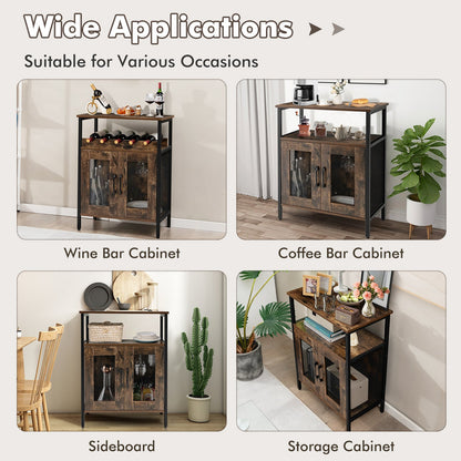 Wine Bar Cabinet with Removable Wine Rack & Glass Holder for Kitchen