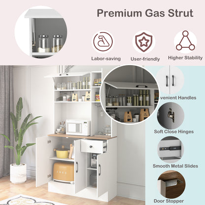 167cm Tall Pantry Cabinet with Hutch and Power Outlets-White