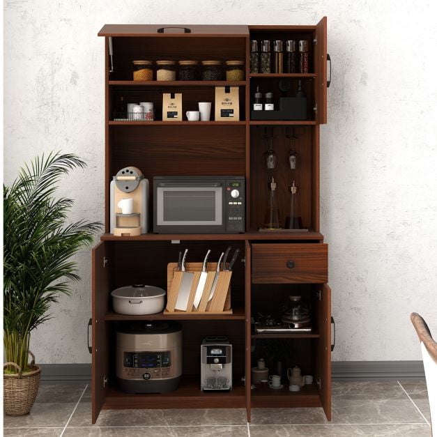 167cm Tall Pantry Cabinet with Hutch and Power Outlets-Walnut