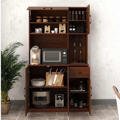 167cm Tall Pantry Cabinet with Hutch and Power Outlets-Walnut