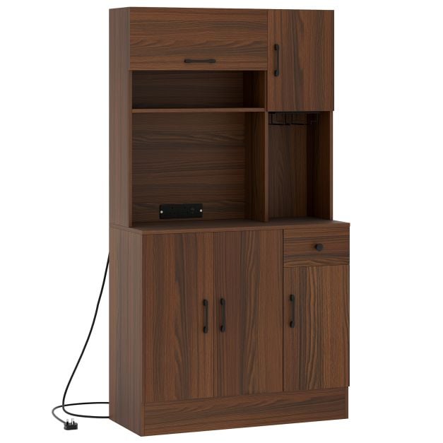 167cm Tall Pantry Cabinet with Hutch and Power Outlets-Walnut