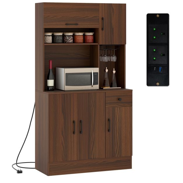 167cm Tall Pantry Cabinet with Hutch and Power Outlets-Walnut