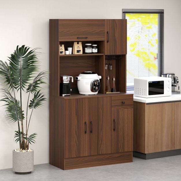 167cm Tall Pantry Cabinet with Hutch and Power Outlets-Walnut
