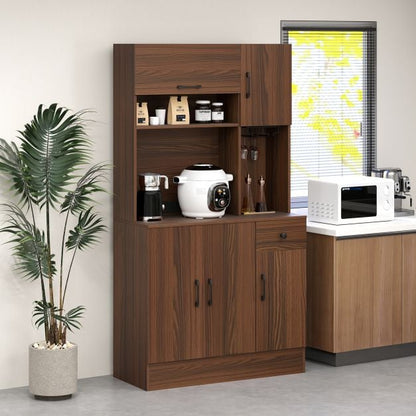 167cm Tall Pantry Cabinet with Hutch and Power Outlets-Walnut