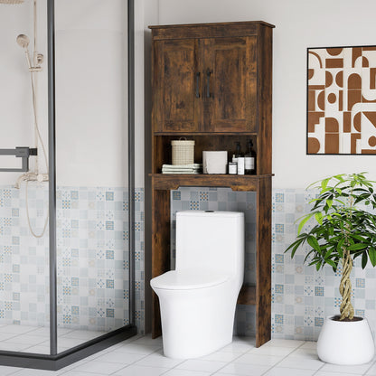 168 CM Over The Toilet Storage Cabinet with 2 Doors and Adjustable Shelf-Rustic Brown