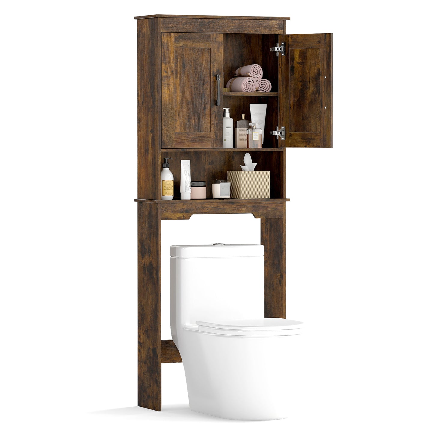 168 CM Over The Toilet Storage Cabinet with 2 Doors and Adjustable Shelf-Rustic Brown