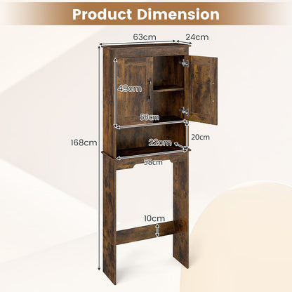 168 CM Over The Toilet Storage Cabinet with 2 Doors and Adjustable Shelf-Rustic Brown