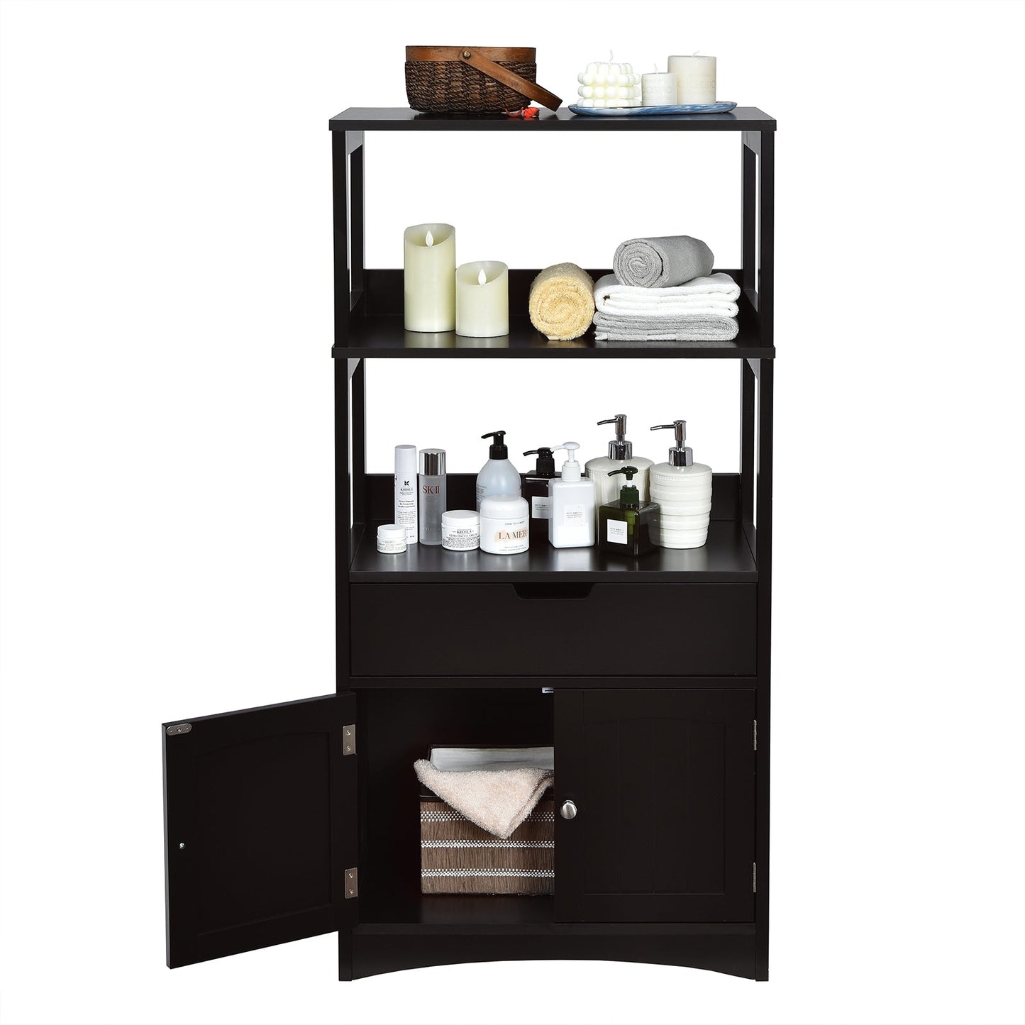 Multipurpose Storage Cabinet with Drawer for Bathroom-Black