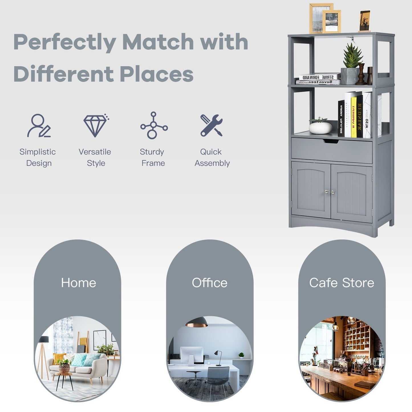 Multipurpose Storage Cabinet with Drawer for Bathroom-Grey