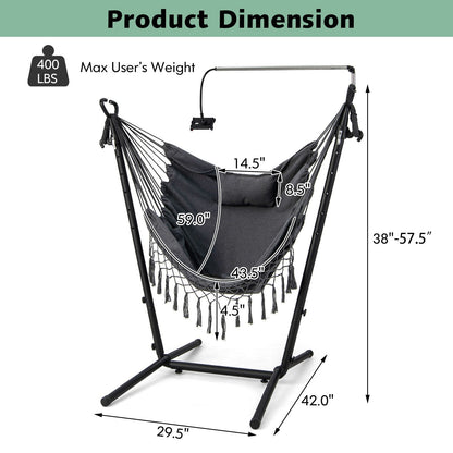 Height Adjustable Hammock Chair with Phone Holder and Side Pocket-Gray
