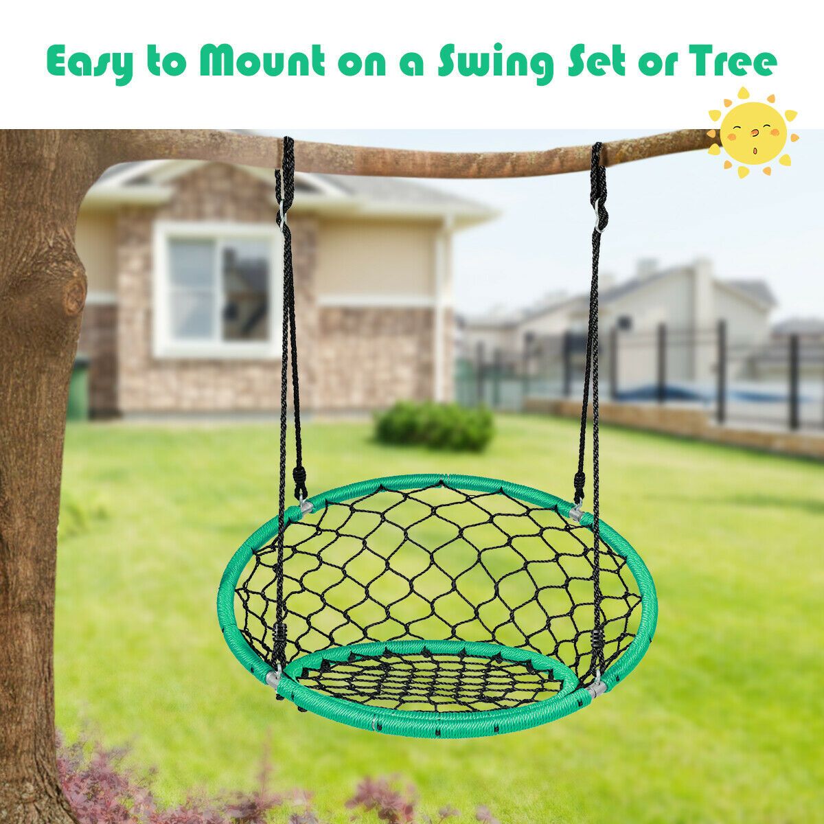 Web Net Hanging Swing Chair Tree Set-Green