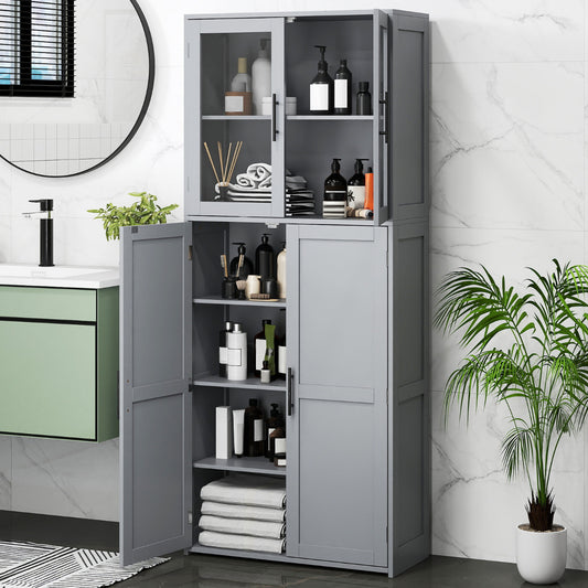 168CM Tall Freestanding Cleaning Tool Cabinet with Doors and Shelves-Grey