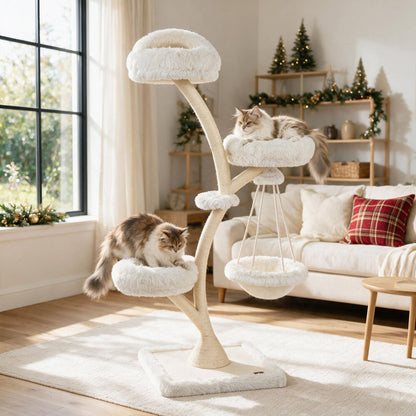 169 cm Cat Tree with Top Perch 2 Beds Hammock and Sisal Posts for Indoor Kittens-Beige