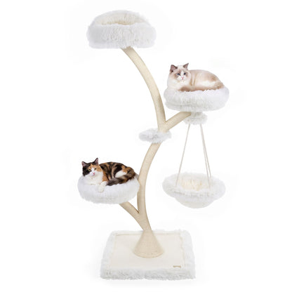 169 cm Cat Tree with Top Perch 2 Beds Hammock and Sisal Posts for Indoor Kittens-Beige