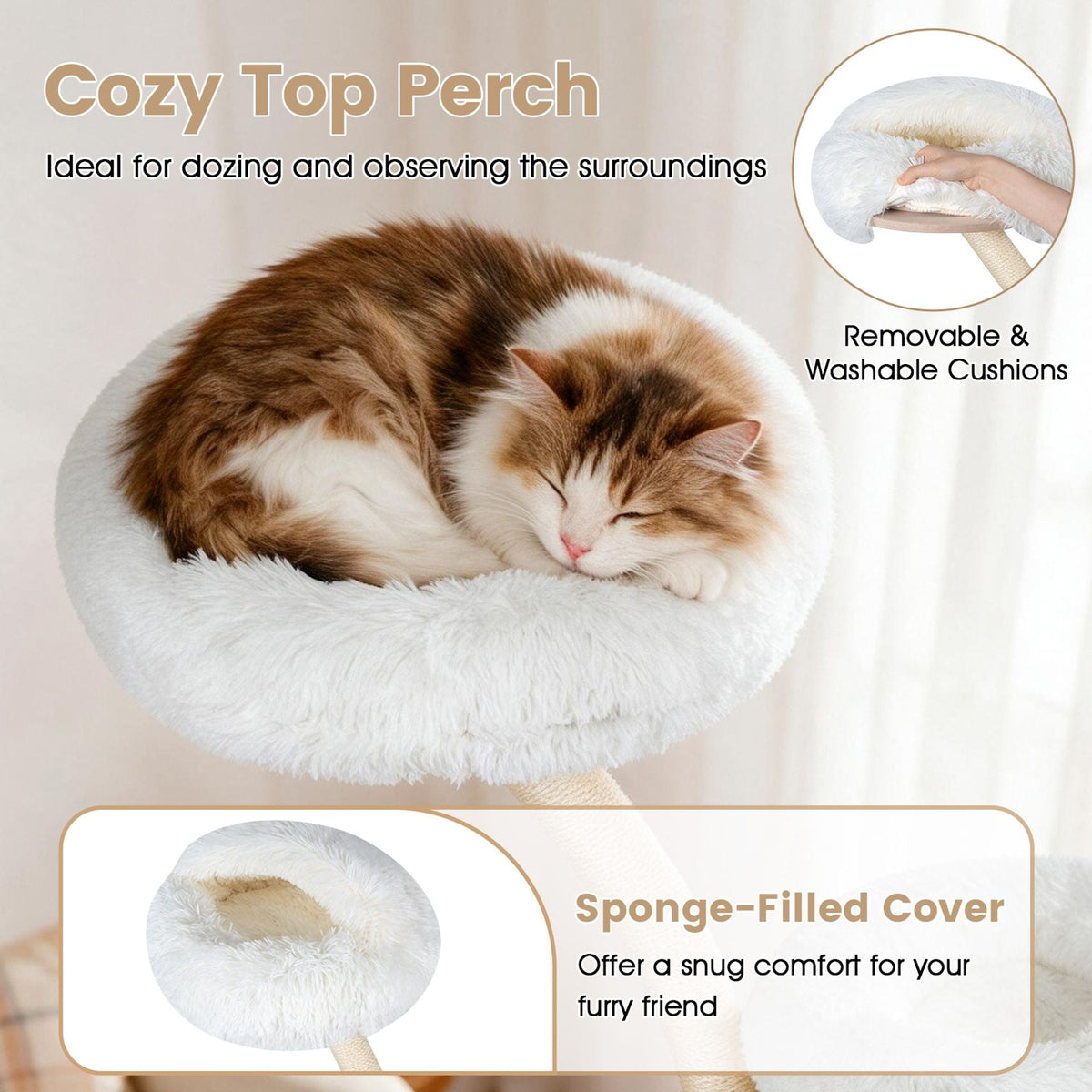 169 cm Cat Tree with Top Perch 2 Beds Hammock and Sisal Posts for Indoor Kittens-Beige