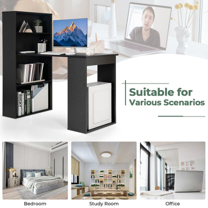 Modern 3-in-1 Wooden Computer Desk with 6-Tier Storage Bookshelves-Black