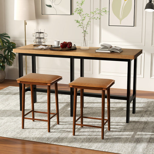 Set of 2 Saddle Barstool with Removable PU Leather Cushion and Footrest