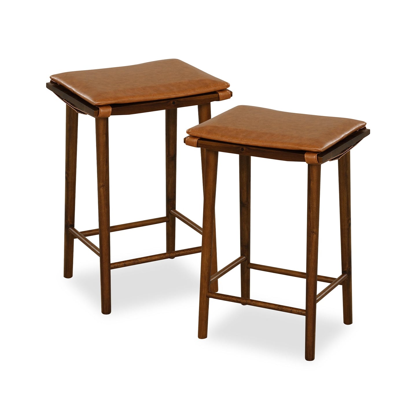 Set of 2 Saddle Barstool with Removable PU Leather Cushion and Footrest