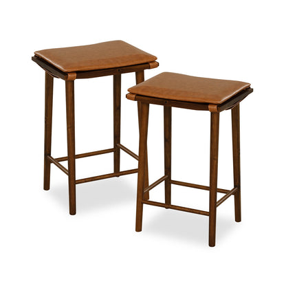 Set of 2 Saddle Barstool with Removable PU Leather Cushion and Footrest