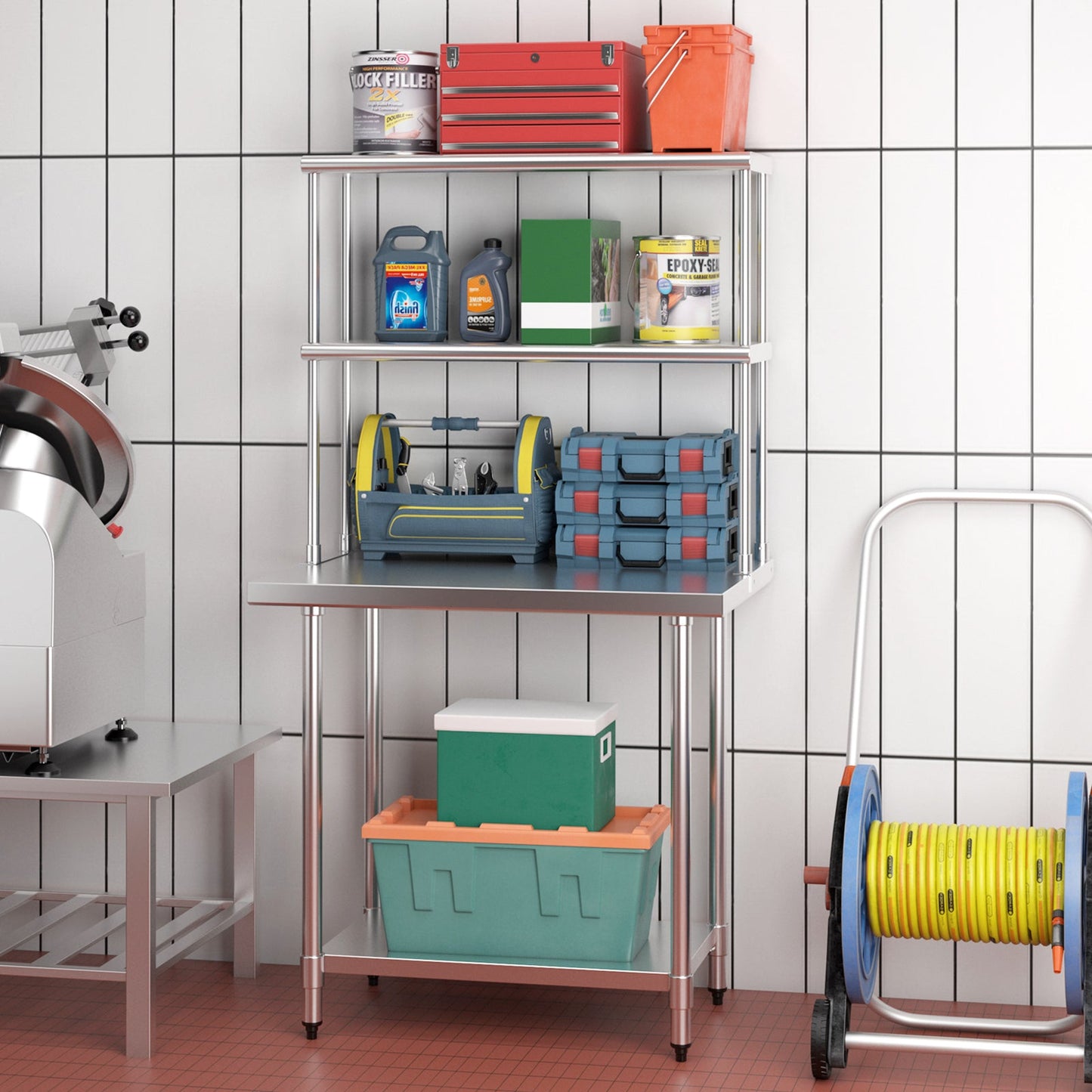 Stainless Steel Overshelf with Adjustable Lower Shelf for Restaurant Kitchen