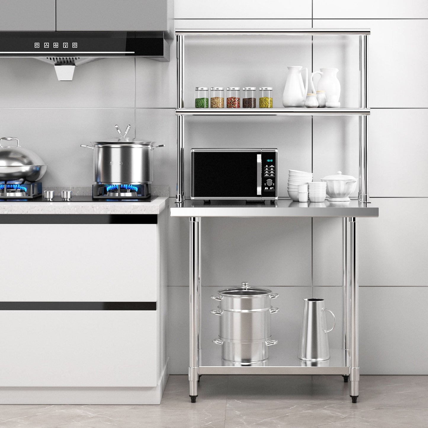 Stainless Steel Overshelf with Adjustable Lower Shelf for Restaurant Kitchen
