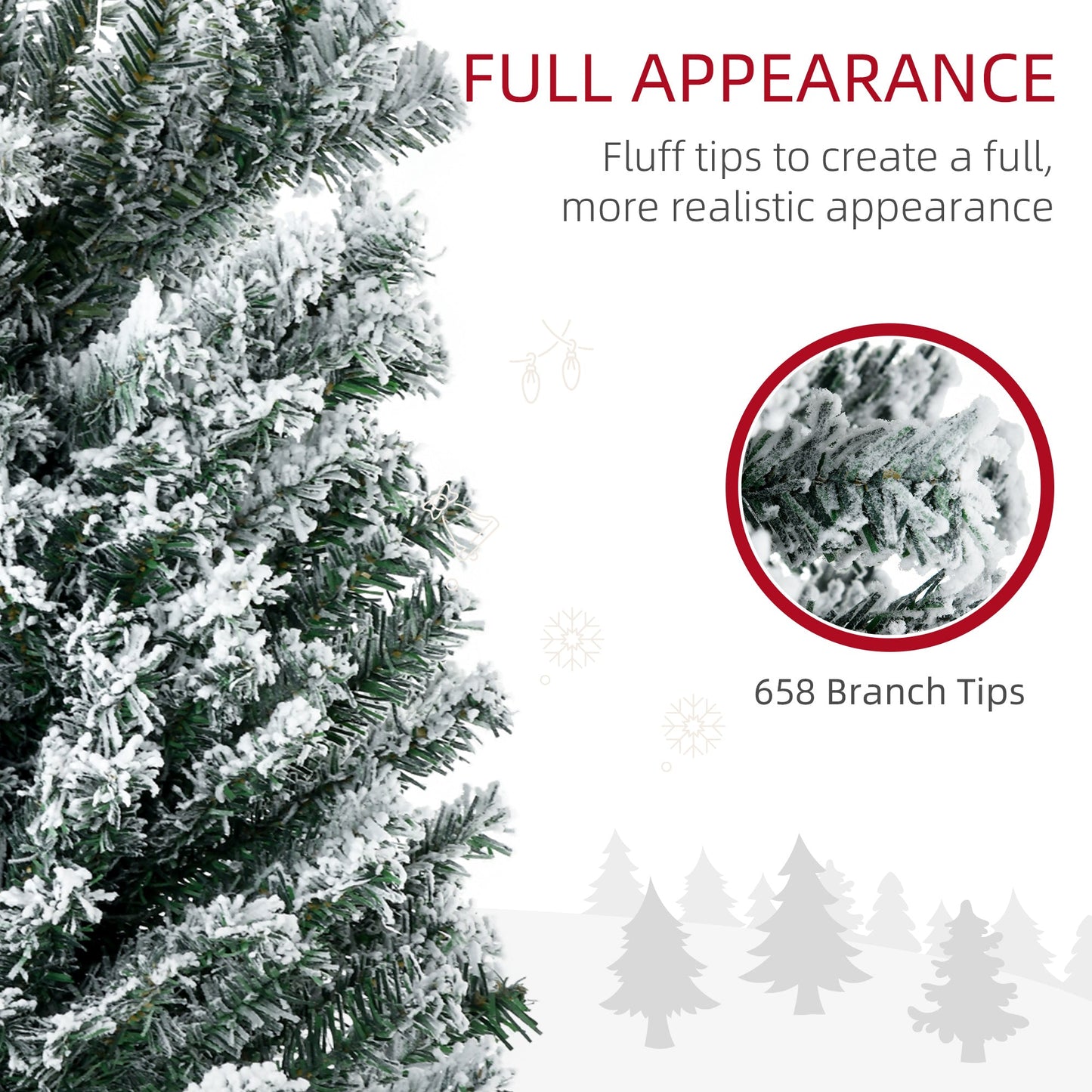 HOMCOM 7.5' Artificial Prelit Christmas Trees Holiday DŽcor with Colourful LED Lights, Flocked Tips, Berry, Pine Cone