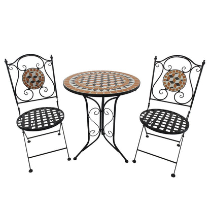 Outsunny 3 Piece Garden Mosaic Bistro Set Outdoor Patio 2 Folding Chairs & 1 Round Table  Outdoor Metal Furniture Vintage