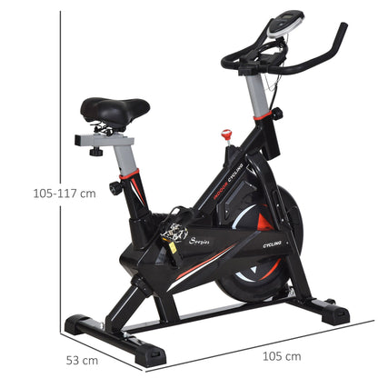 HOMCOM Stationary Exercise Bike, 10kg Flywheel Cycling Machine with Adjustable Resistance, LCD Monitor, Phone and Bottle Holder for Home Gym Office Cardio Workout Aerobic Training