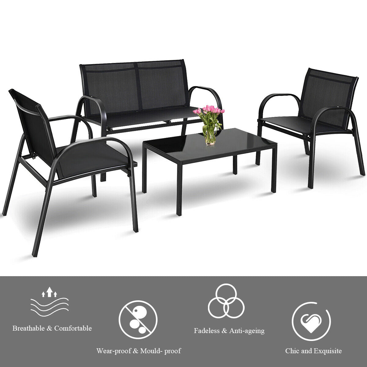 4 Piece Garden Furniture Set with loveseat for Patio (Without Cushions)