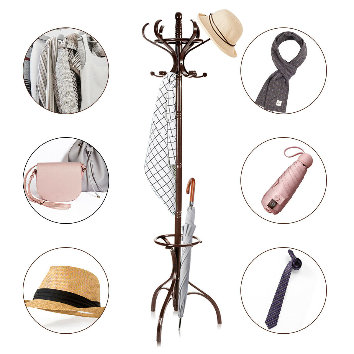 Wooden Coat and Hat Stand-Brown