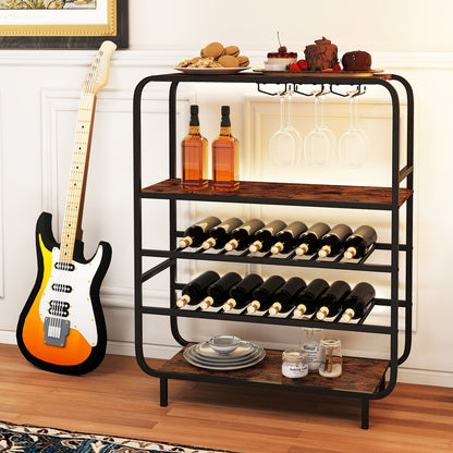 Freestanding Floor 5-Tier Wine Shelf with Glass Holders-Rustic Brown