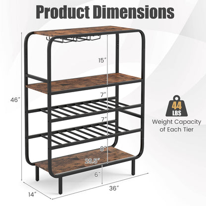 Freestanding Floor 5-Tier Wine Shelf with Glass Holders-Rustic Brown