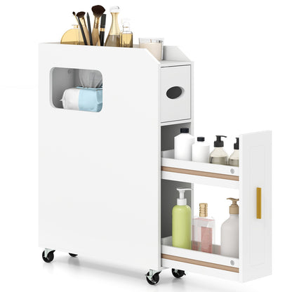 16 CM Small Bathroom Storage Cabinet with Slide Out Drawer-White