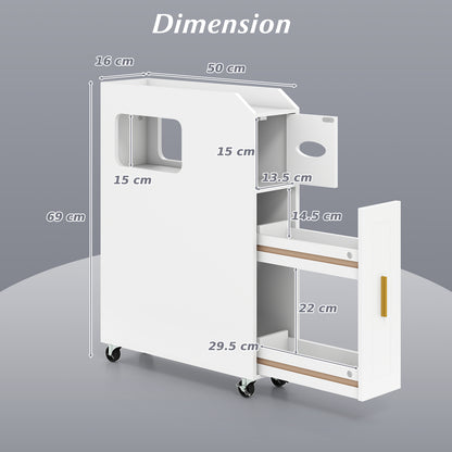 16 CM Small Bathroom Storage Cabinet with Slide Out Drawer-White