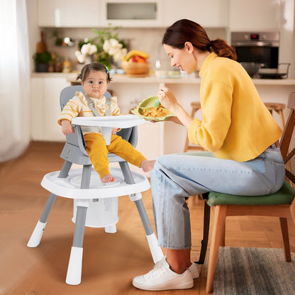 16-in-1 Convertible Baby High Chair with Removable Tray and 5-Point Harness-Grey