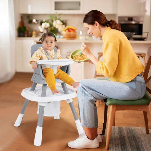 16-in-1 Convertible Baby High Chair with Removable Tray and 5-Point Harness-Grey