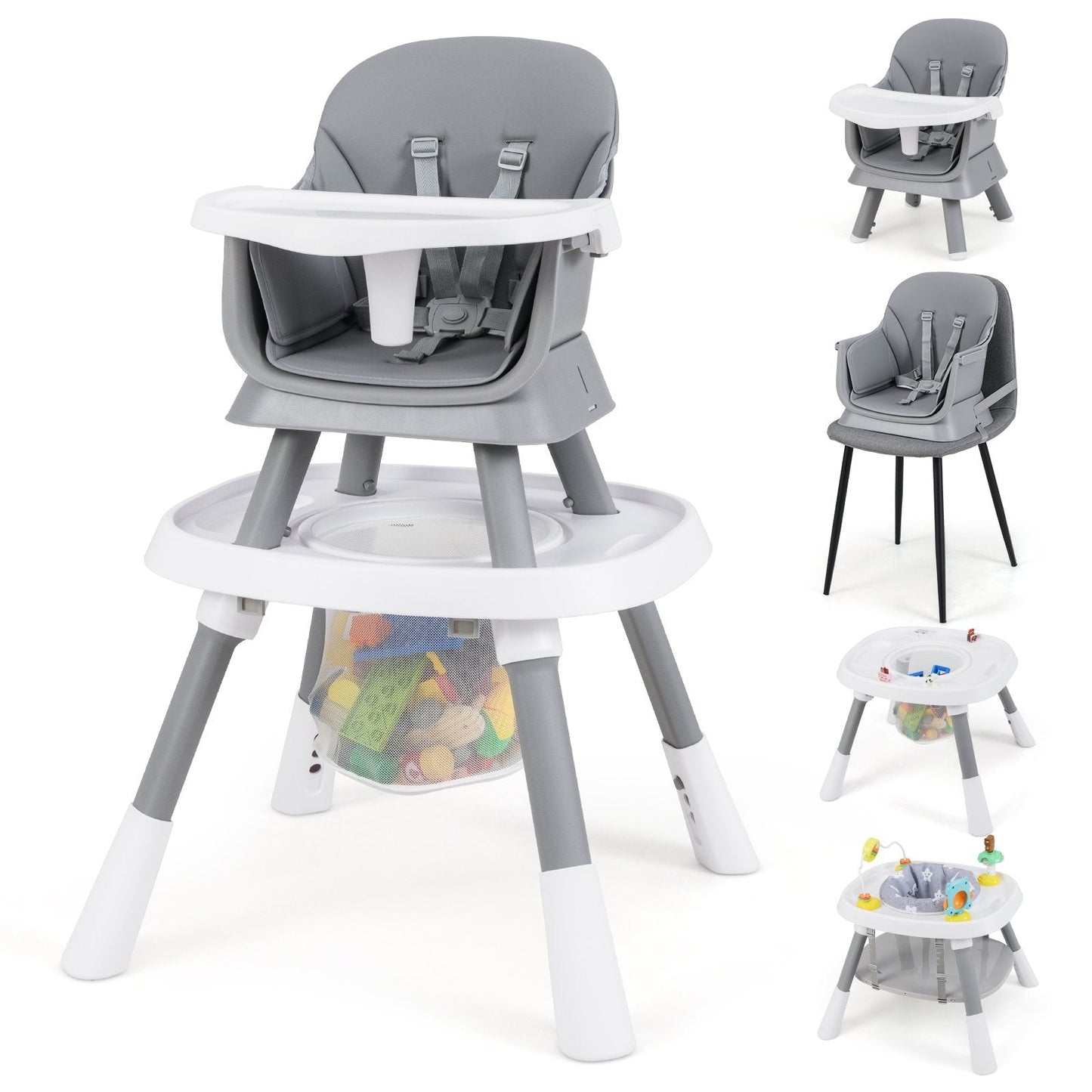 16-in-1 Convertible Baby High Chair with Removable Tray and 5-Point Harness-Grey