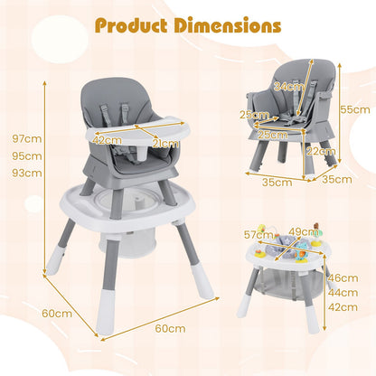 16-in-1 Convertible Baby High Chair with Removable Tray and 5-Point Harness-Grey