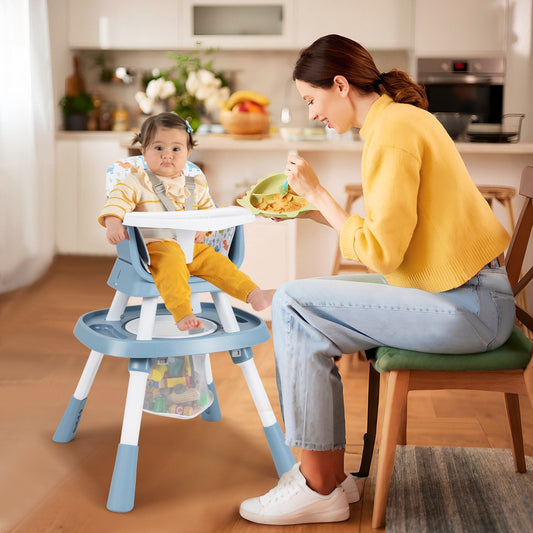 16-in-1 Convertible Baby High Chair with Removable Tray and 5-Point Harness-Blue
