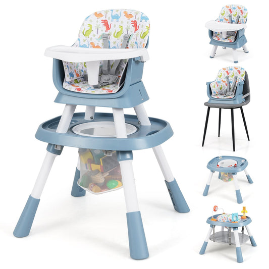 16-in-1 Convertible Baby High Chair with Removable Tray and 5-Point Harness-Blue