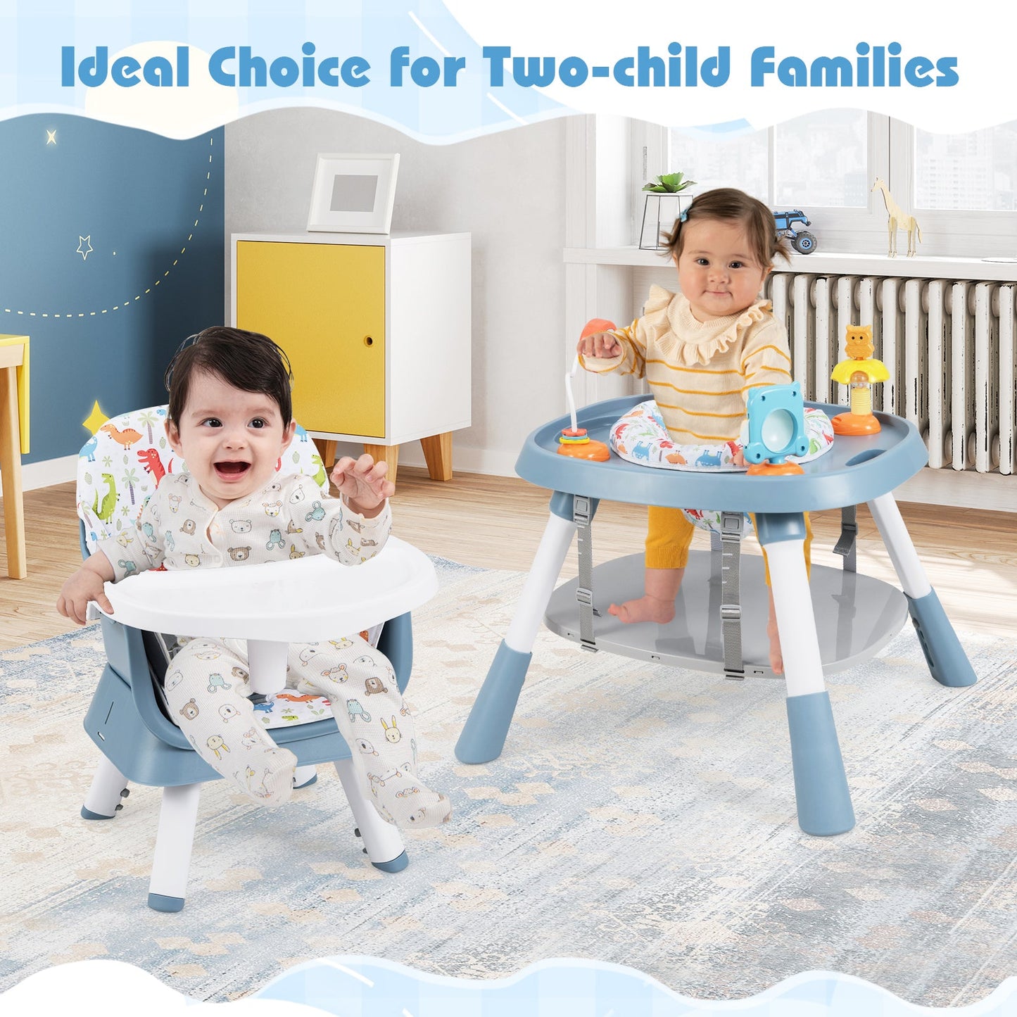 16-in-1 Convertible Baby High Chair with Removable Tray and 5-Point Harness-Blue