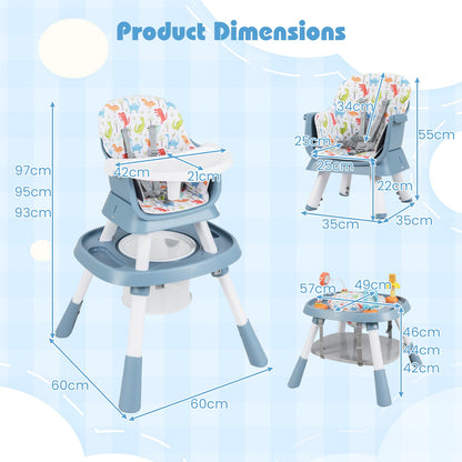 16-in-1 Convertible Baby High Chair with Removable Tray and 5-Point Harness-Blue